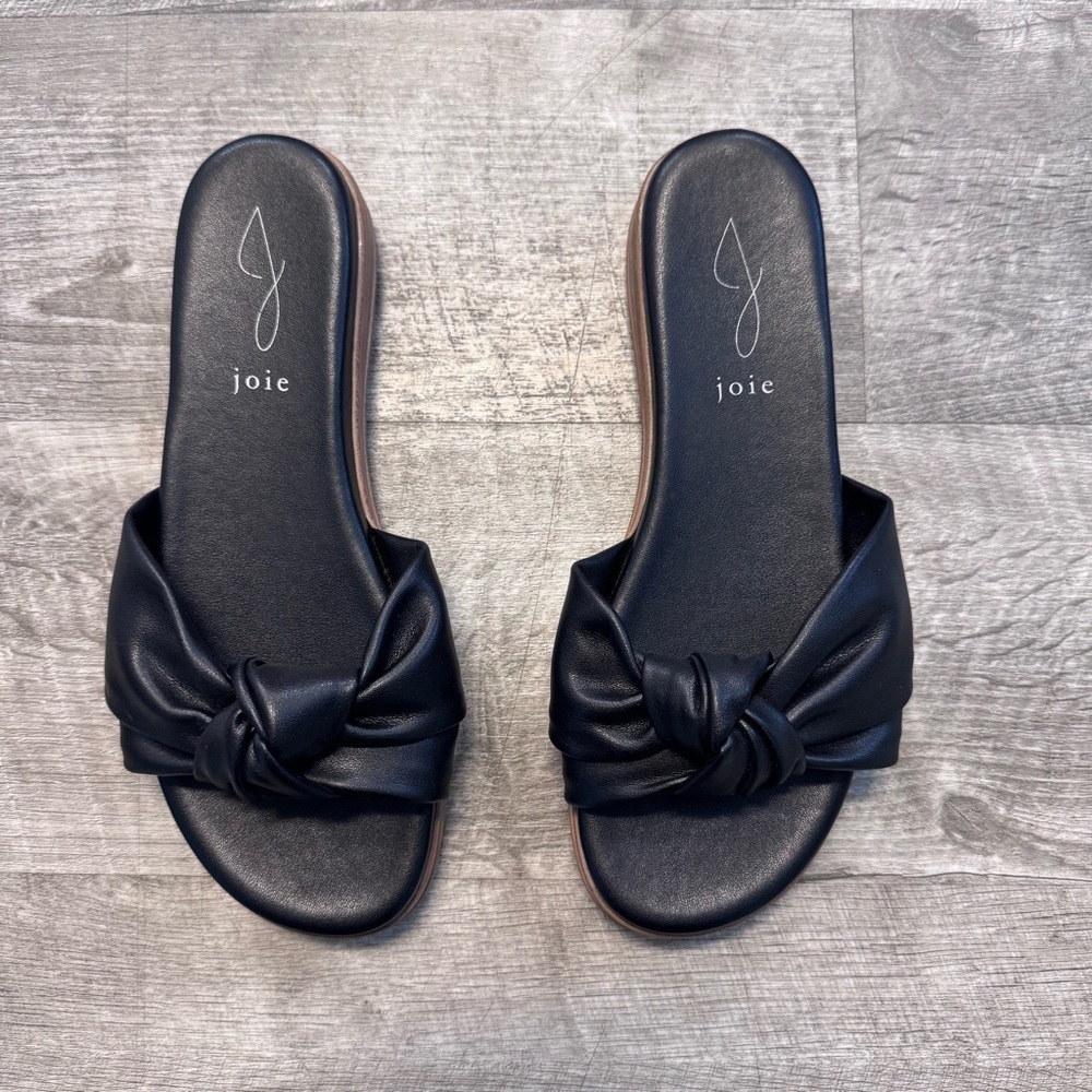 Joie Cecilia Knotted Slip On Sandal Black Leather Womens Sz. 7